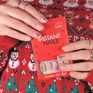 unghii false unghii press on instant nails unghii gel craciun model unghii auriu si nude unghii perfecte pentru craciun de la instant nails 