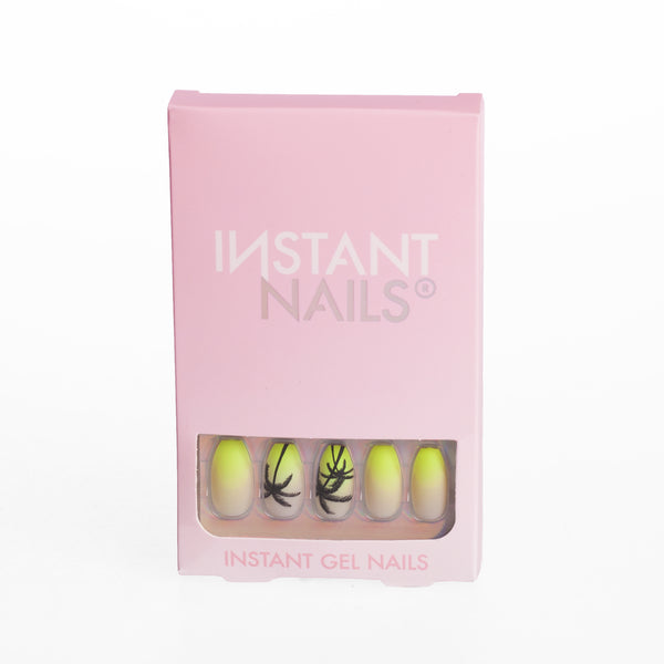set unghii cu gel instant nails - unghii galbene cu palmier