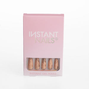 Tipsuri unghii false Instant Nails nude cu auriu