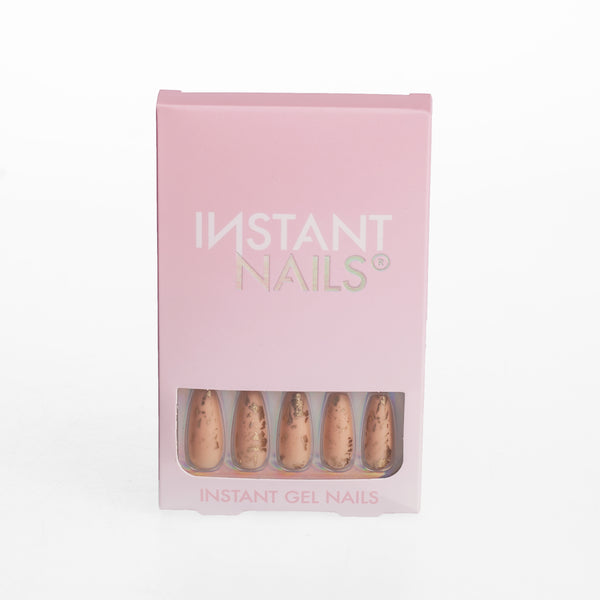 Tipsuri unghii false Instant Nails nude cu auriu