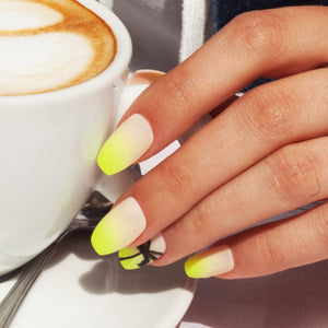 set unghii cu gel instant nails - unghii galbene cu palmier